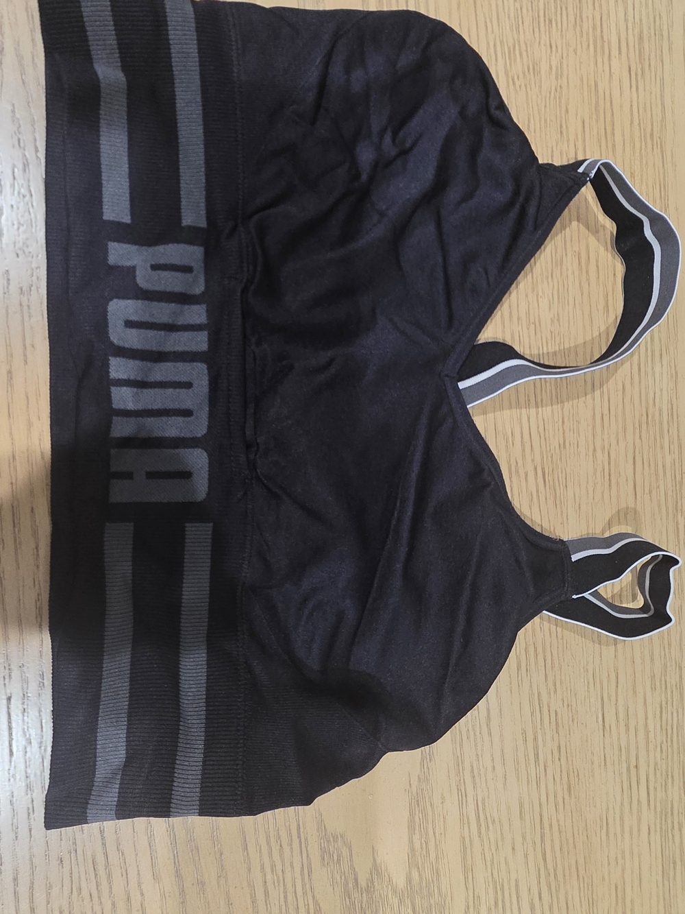 Puma Black Sports Bra with Gray Stripe Band